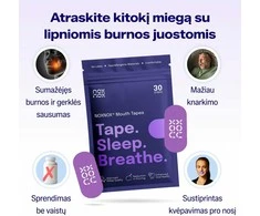 Burnos juosta miegui NOXNOX® – nuo knarkimo ir burnos džiūvimo, kvėpavimui per nosį, 30 vnt. pakuotėje