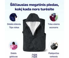 Megztinis pledas NOXNOX® Hoodie Blanket – šiltas džemperis antklodė moterims
