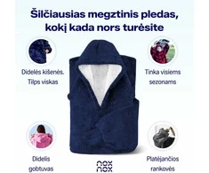 Megztinis pledas vyrams NOXNOX® Hoodie Blanket – šiltas džemperis antklodė su „Sherpa“ pamušalu, vienas dydis visiems
