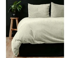 Patalynės komplektas Pliušinė patalynė Sleeptime Rib Teddy kreminės spalvos 200×220 cm, su 2 pagalvių užvalkalais