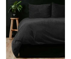 Patalynės komplektas Pliušinė patalynė Sleeptime Rib Teddy juodos spalvos 200×220 cm, su 2 pagalvių užvalkalais
