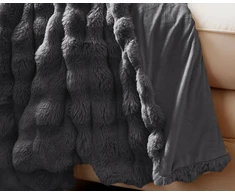 Primaviera Deluxe Dirbtinio kailio pledas Rib Rabbit Fur 150x200 cm – 500 GSM juodos spalvos