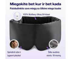 Šilkinė miego kaukė NOXNOX 100% Mulberry šilkas juoda spalva reguliuojama