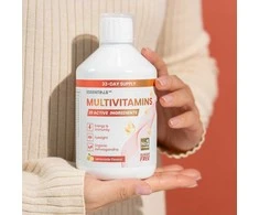 Essentials100 Skysti multivitaminai su ašvagandos ekstraktu, spirulina, biotinu ir mineralais – 33 dozės, 500 ml