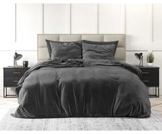Patalynės komplektas Veliūrinė patalynė Sleeptime Velvet Uni antracito spalvos 200×220 cm, su 2 pagalvių užvalkalais
