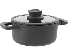 BergHOFF 20 cm troškintuvas su dangčiu - Stone+ serija su sietelio dangčiu ir nuimamomis silikoninėmis rankenomis