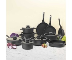 BergHOFF 28 cm wok keptuvė su dangčiu - Stone+ serija su indukciniu pagrindu ir stikliniu dangčiu su sieteliu
