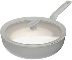 BergHOFF 28 cm wok keptuvė su dangčiu - Balance Moonmist maišymui keptuvė su stiklo dangčiu ir nupylimo funkcija
