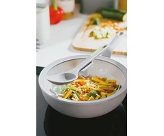 BergHOFF 28 cm wok keptuvė su dangčiu - Balance Moonmist maišymui keptuvė su stiklo dangčiu ir nupylimo funkcija