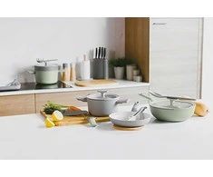BergHOFF 28 cm wok keptuvė su dangčiu - Balance Sage su nepridegančia danga, dangtis su šaukšto laikikliu ir nupylimo anga