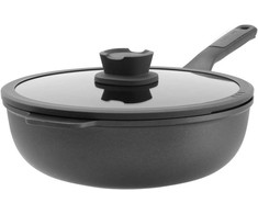 BergHOFF 28 cm wok keptuvė su dangčiu - Stone+ serija su indukciniu pagrindu ir stikliniu dangčiu su sieteliu