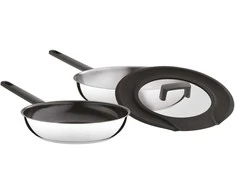 BergHOFF 3 dalių keptuvių rinkinys - nepridegantis Uqonic Downdraft keptuvių rinkinys su universaliu silikoniniu stiklo dangčiu