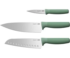 BergHOFF 3 dalių peilių rinkinys - Forest serija su skutimo, šefo ir Santoku peiliais kasdieniam naudojimui