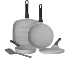 BergHOFF 4 dalių keptuvių rinkinys – Uqonic Downdraft serija su 20/24/26 cm keptuvėmis + blynų keptuve ir nemokamu mentele