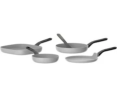 BergHOFF 4 dalių keptuvių rinkinys – Uqonic Downdraft serija su 20/24/26 cm keptuvėmis + blynų keptuve ir nemokamu mentele