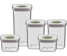 BergHOFF 5 dalių Smart Seal maisto indelių rinkinys - 2x 0,4 l, 2x 1 l, 1x 1,6 l, dėžutės su galimybe sukrauti