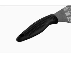Samura GOLF Stonewash Santoku 180 mm – AUS-8 58 HRC, juodas ergonom. rankena, universalus virtuvės peilis