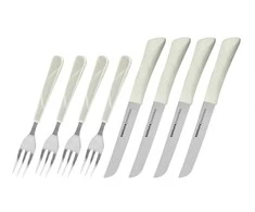 Samura HANNIBAL Premium Set of 4 Japanese Steel Steak Knives and 4 Matching Forks with Elegant Baltas Handles for Culinary Excellence