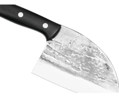 Samura MAD BULL serbiškas šefo peilis 145 mm (5,7") – išgaubtas ašmuo, aukšto anglingumo plienas, juoda rankena, profesionalus virtuvės kapoklis