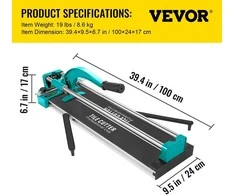 VEVOR 800 mm plytelių pjaustyklė su dvigubomis bėgiais