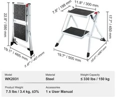 VEVOR Dviejų pakopų kopėčios, 150 kg talpa