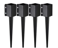 4 vnt. žemės smaigai – 113 x 113 x 610 mm, metaliniai, juodi, stulpų montavimui