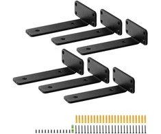 6 vnt. plaukiojančių lentynų laikikliai, 6" L x 4" W x 1,6" H, matinis juodas, 5 mm storio, 72,57 kg apkrova