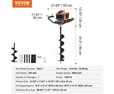 VEVOR 52CC benzininis žemės grąžtas su priedais