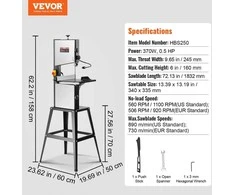 VEVOR Juostinis pjūklas su stovu 245 mm 370 W