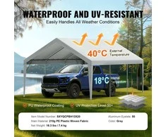 VEVOR Pakeičiamas automobilių stoginės tentas 396 x 610 cm, pilkas