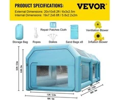 VEVOR Nešiojama pripučiama dažymo kabina 6x3x2.5 m