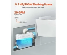 VEVOR Macerator šliužo siurblys 500W su 3 įėjimais