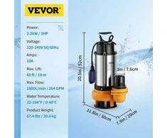 VEVOR Panardinamas vandens siurblys 2200W su plūduriu