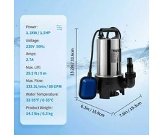 VEVOR Panardinamas vandens siurblys 1100W, 20,000 l/h