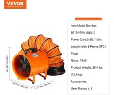 VEVOR 203mm nešiojamas ventiliatorius su 10m žarna