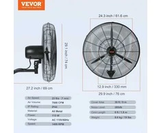 VEVOR 61 cm besisukrečiantis sieninis rūko ventiliatorius