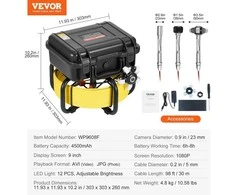 VEVOR Nuotekų kamera su 9" ekranu ir 30m kabeliu