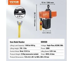 VEVOR Elektrinis grandininis keltuvas 499 kg, 4.5 m