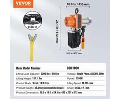 VEVOR Elektrinis grandininis keltuvas 2200 lbs apkrova 3 m