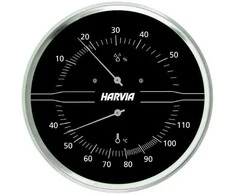 HARVIA termo-higrometras, apvalus, juodas