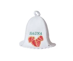 Pirties kepurė - SAUNA su raudonais lapeliais, balta