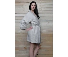 Rankų darbo lininis chalatas - kimono XS-S