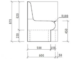 WEDI garinės pirties kampinis gultas 650mm