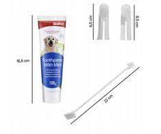 Šunų dantų šepetėlių rinkinys DentalPaws, 4 dalių su 100g mėtų pasta