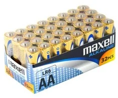 32 vnt. Maxell LR6 / AA šarminių baterijų pakuotė.