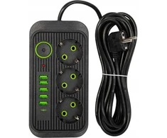 Falon Tech Elektrinis ilgintuvas 5 metrai, 3 lizdai +5*USB ir +USB-C, jungiklis