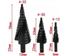 Grąžtas Falon Tech Pakopinių grąžtų rinkinys 3vnt., 4-32mm.