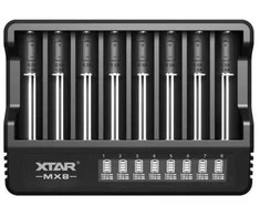 Įkroviklis 3,6 V / 3,7 V / 1,5 V ir 1,2 V Ni-MH XTAR MX8 ličio jonų akumuliatoriams.