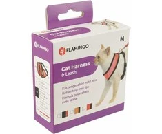 Flamingo oranžiniai pakinktai su pavadėliu katėms M