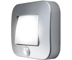Sieninis šviestuvas 0,25W LED sieninis naktinis šviestuvas NIGHTLUX, sidabro sp., 4000K, su baterija ir judesio bei šviesos jutikliu, IP54